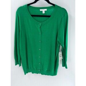 Women's Nordstrom's 1901 Green Pima Cotton Blend Cardigan Sweater Size XL